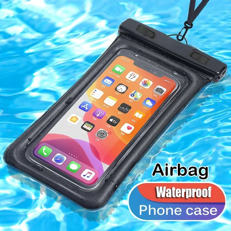 Floating Airbag Waterproof Swimming Bag Phone Case & Strap For iPhone 11 12 13 14 15 Pro Max Samsung S23 S22 Xiaomi Huawei Cover