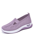 Women's Solid Color Breathable Sneakers, Soft Sole Lightweight Slip On Walking Shoes, Low-top Knitted Casual Shoes